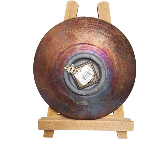 Raku Pottery Hand Crafted Ceramic Plate Bird - Signed by J. Diller - 8 in - Picture 2 of 4